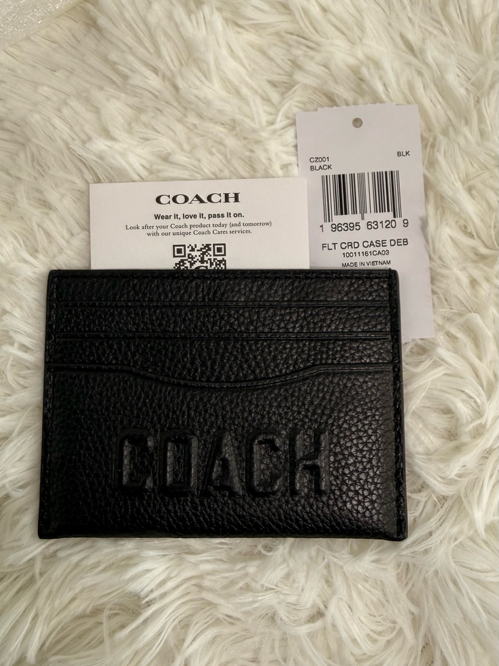 Coach Black Pebbled Leather Card Holder with Embossed Logo